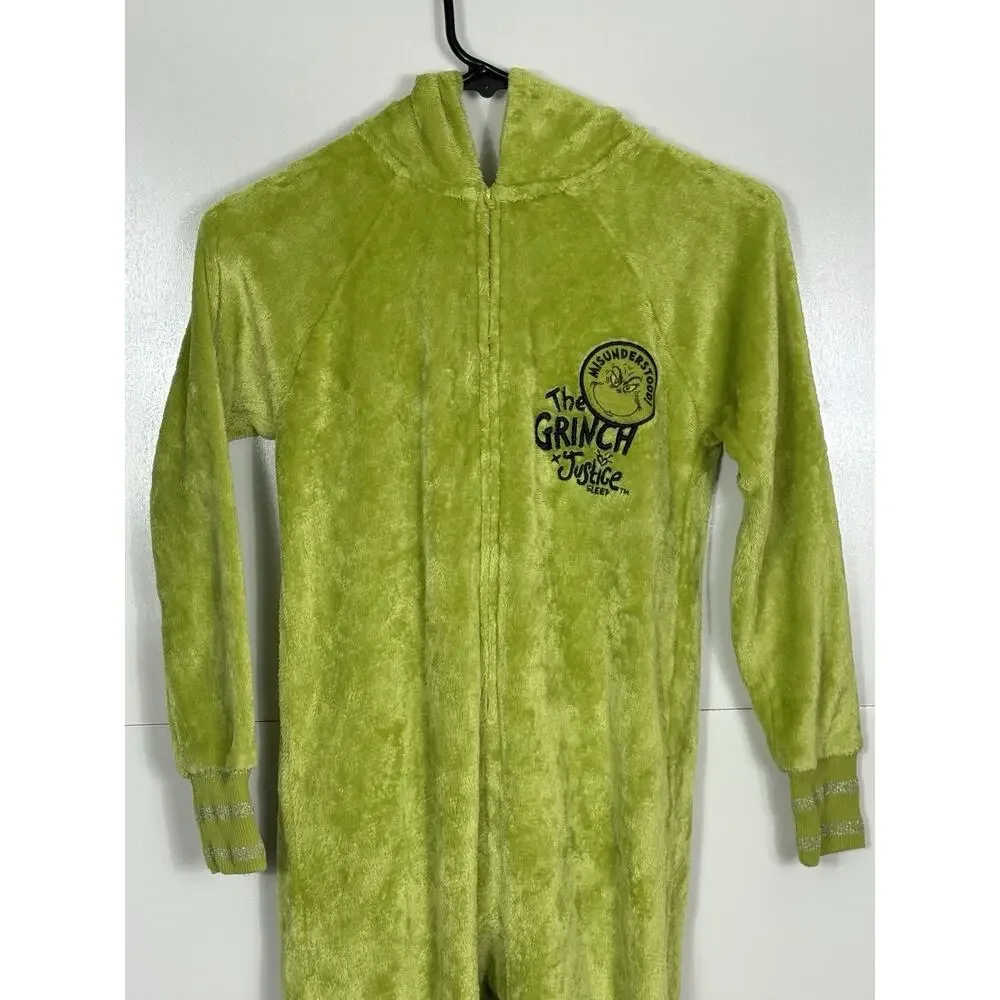 Justice Sleep The Grinch One Piece Green Pajamas Christmas Costume Youth M 10‎